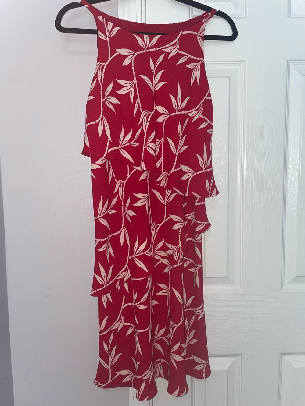 S.L. Fashions Red Floral Ruffle Midi Skirt